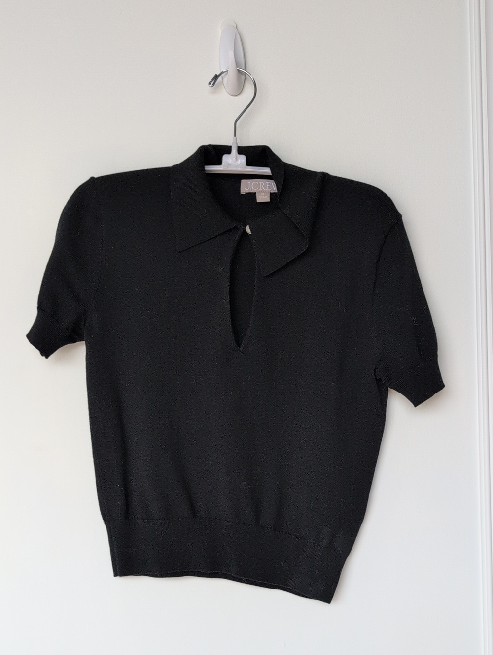 J. Crew Black Short Sleeve Collared Knit Top
